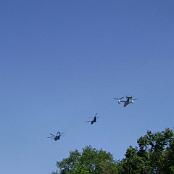 A CH-53, a CH-46 and the Osprey.