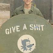 Sgt. Bob "Steiny" Steinberg with the squadron motto in Phu Bai - December, 1967. Photo courtesy of Bob Steinberg.